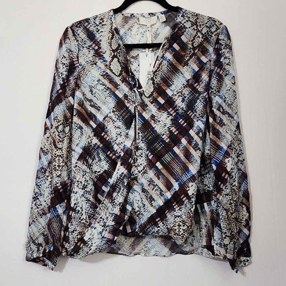 Nwt‎ TED BAKER 3 (US 8 - 10) Lyzaa Quartz Printed Neck Tie Crossover Blouse